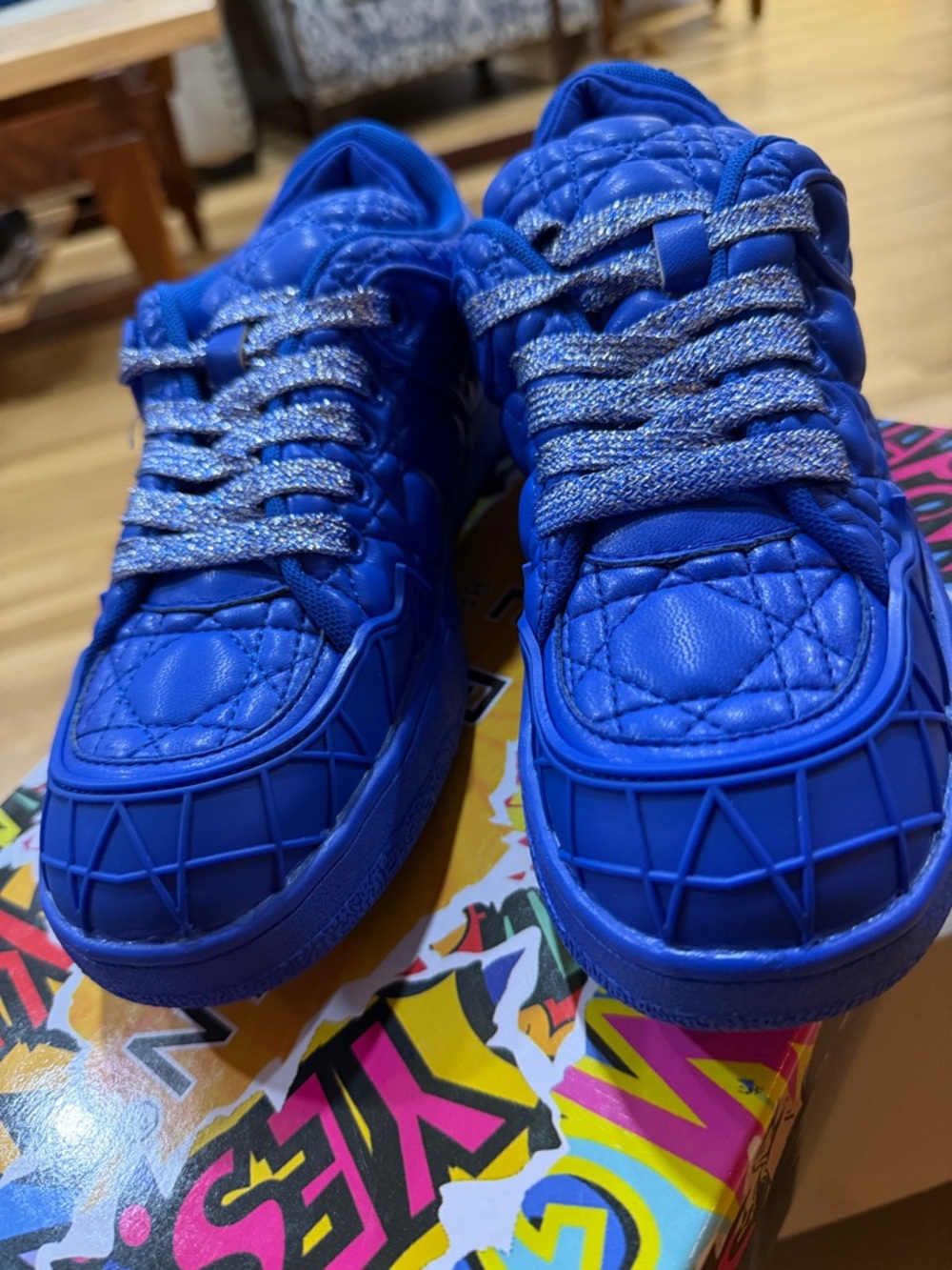 Royal Blue Quilted Sneakers with Glitter Laces size 7 (56)